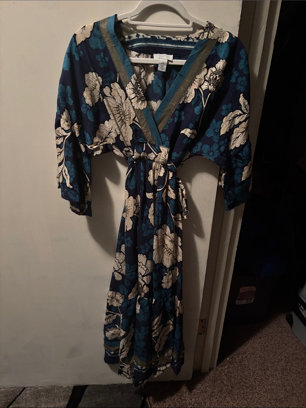 Floral Wrap Dress in Navy and Teal